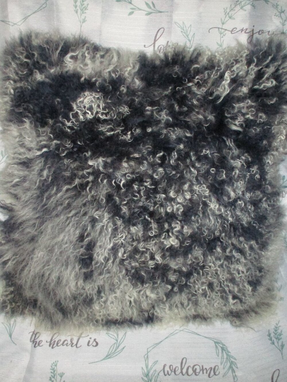 Mon Chateau Tibetan Lamb Fur Square Pillow Silver Navy 17" 95% Feather 5% Down